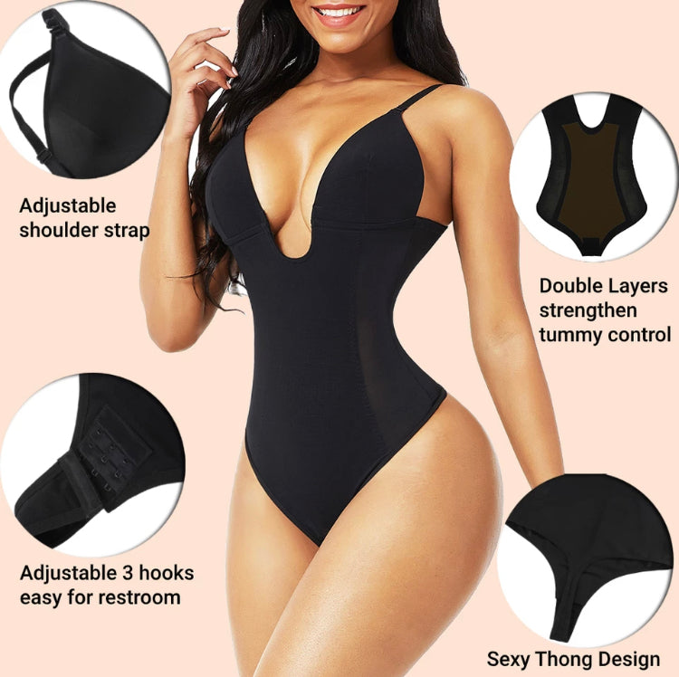  3 Piece Thong Bodysuit for Women Tummy Control Sexy V